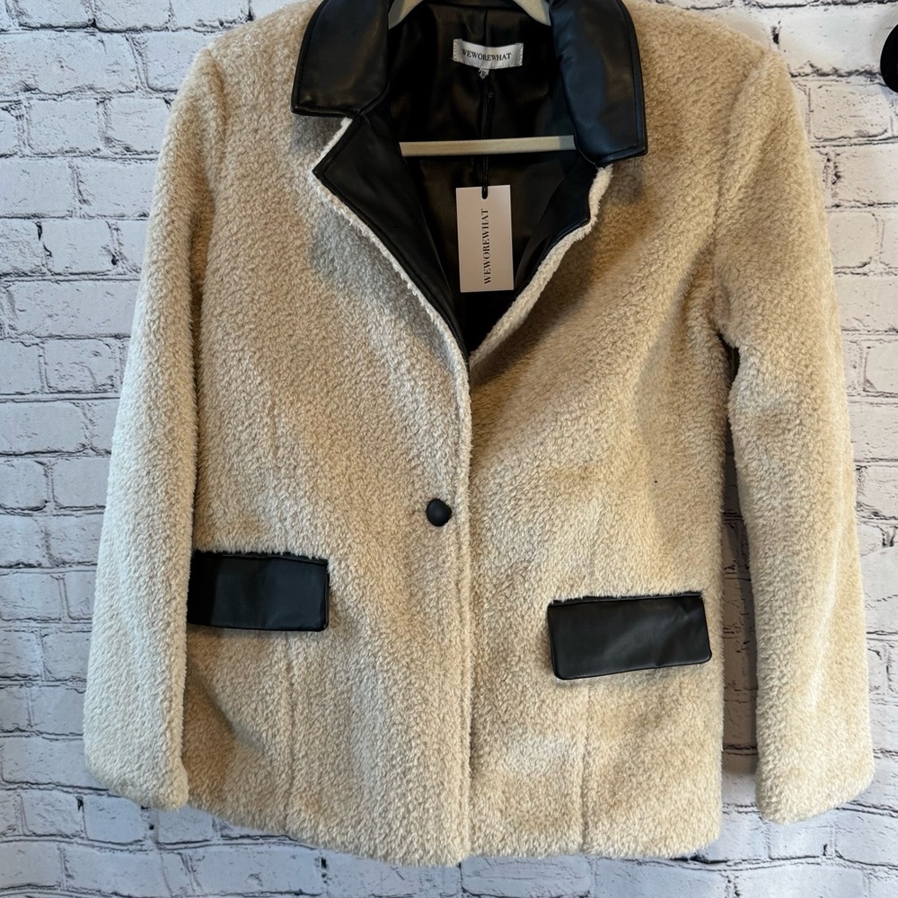 Faux Shearling Jacket with Black Accents